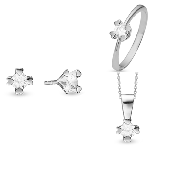 14 kt hvidguld smykkesæt, Mary serien by Aagaard med ialt 1,60 ct labgrown diamanter